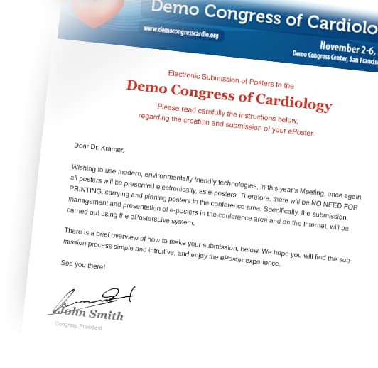 Sample email communication sent to poster authors